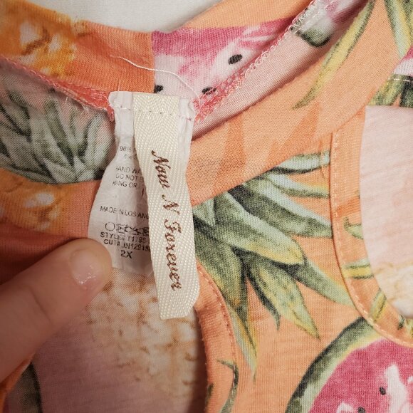 Now N Forever Watermelon/Pineapple Long Slv Cutout Neckline Orange Blouse Sz 2X - Picture 6 of 10